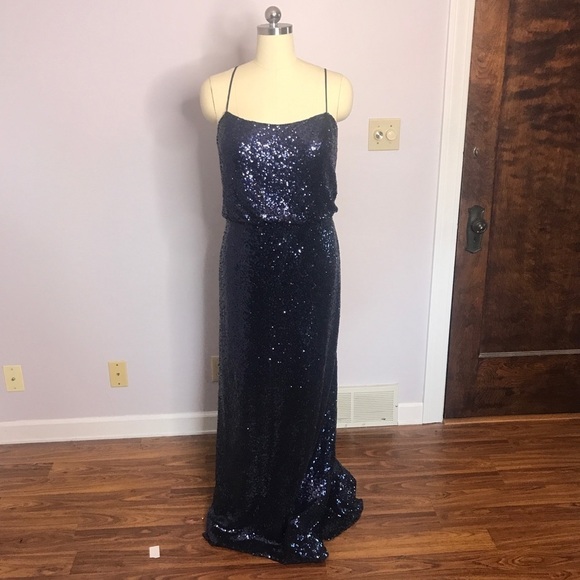 Christina Wu Navy Sequin Dress- Style 22703 - Picture 1 of 13